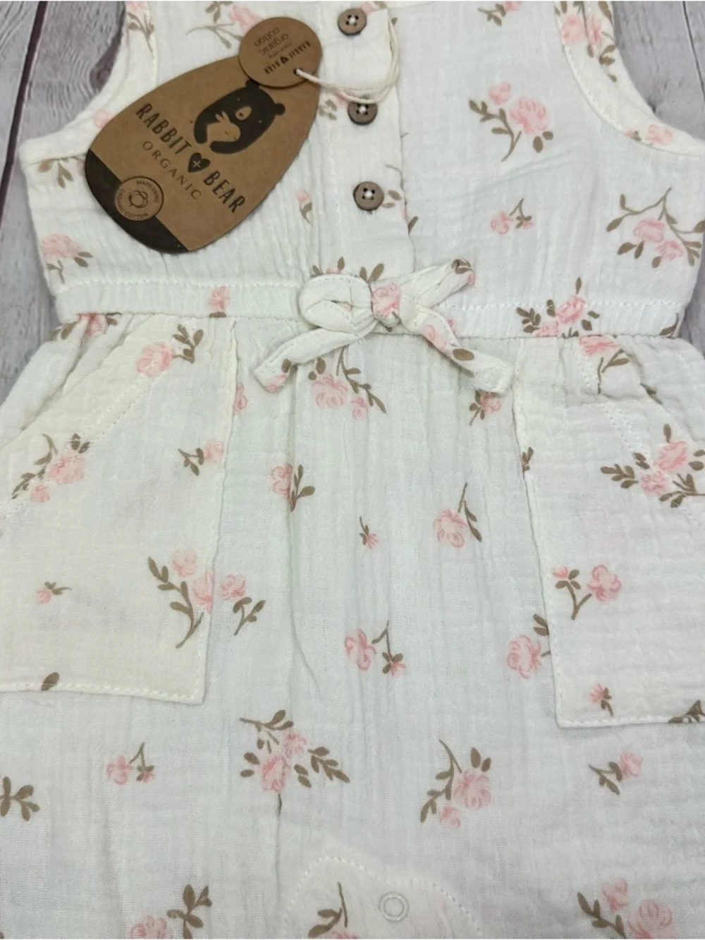NWT rabbit + bear Floral One-Piece Bodysuit 6-9M organic cottage boho coquette